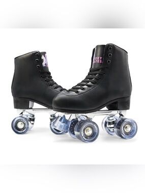 Foxy Skates NWT Black Roller Skates with Clear Blue Wheels SIZE 7 Women’s